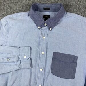 J Crew Oxford Shirt Mens L Blue Contrast Collar Long Sleeve Button Down Slim Fit